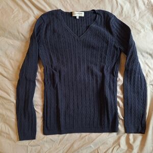 Navy V-Neck Cable Knit Sweater
